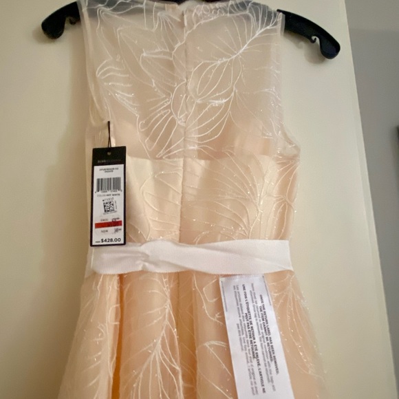 BCBGMaxAzria -Cream Midi Dress w/ Metallic Floral Embroidered Tulle Overlay Sz 0 - Picture 6 of 8
